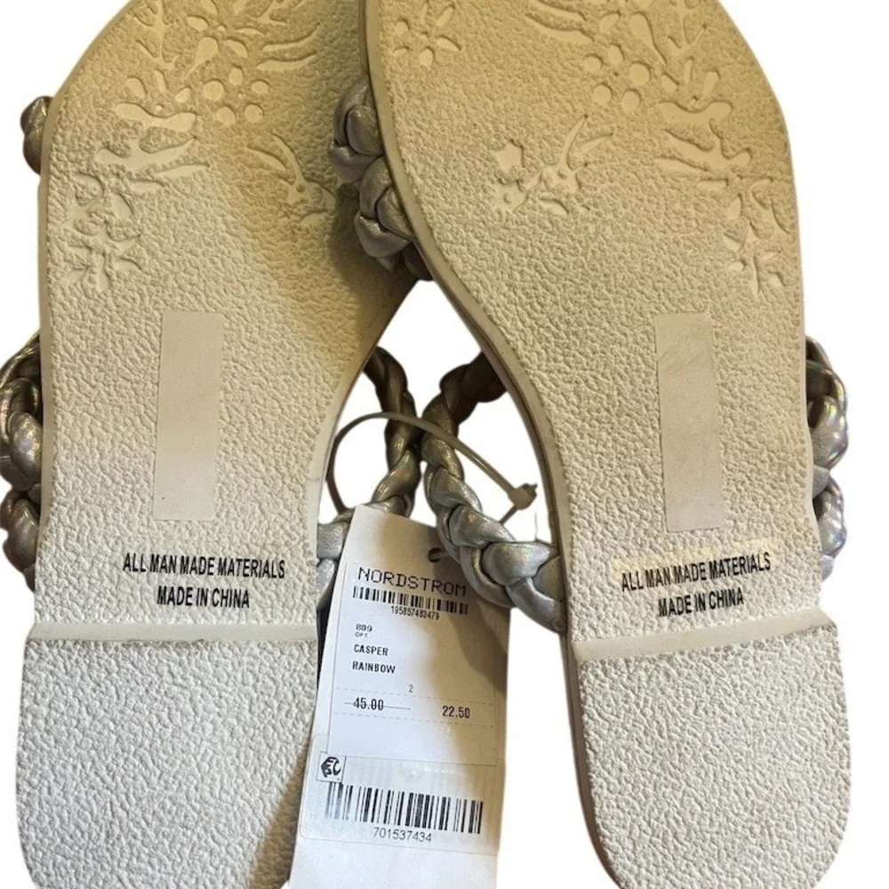 Nordstrom‎ Slide Sandals Girls US 2 Rainbow Tie-Dye Silver Braided Straps